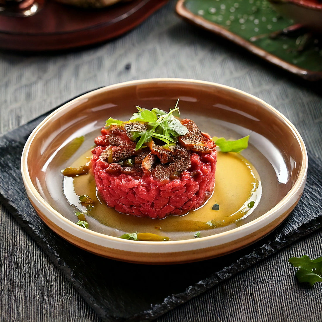 Tartare di manzo con crema di porcini al tartufo bianco