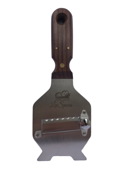 Stainless steel truffle slicer with wooden handle